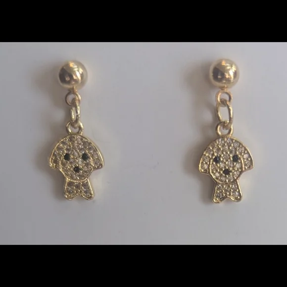 ✨ Gold Tone Micro Pavé CZ Puppy Dog Drop Earrings ✨ - Picture 1 of 3